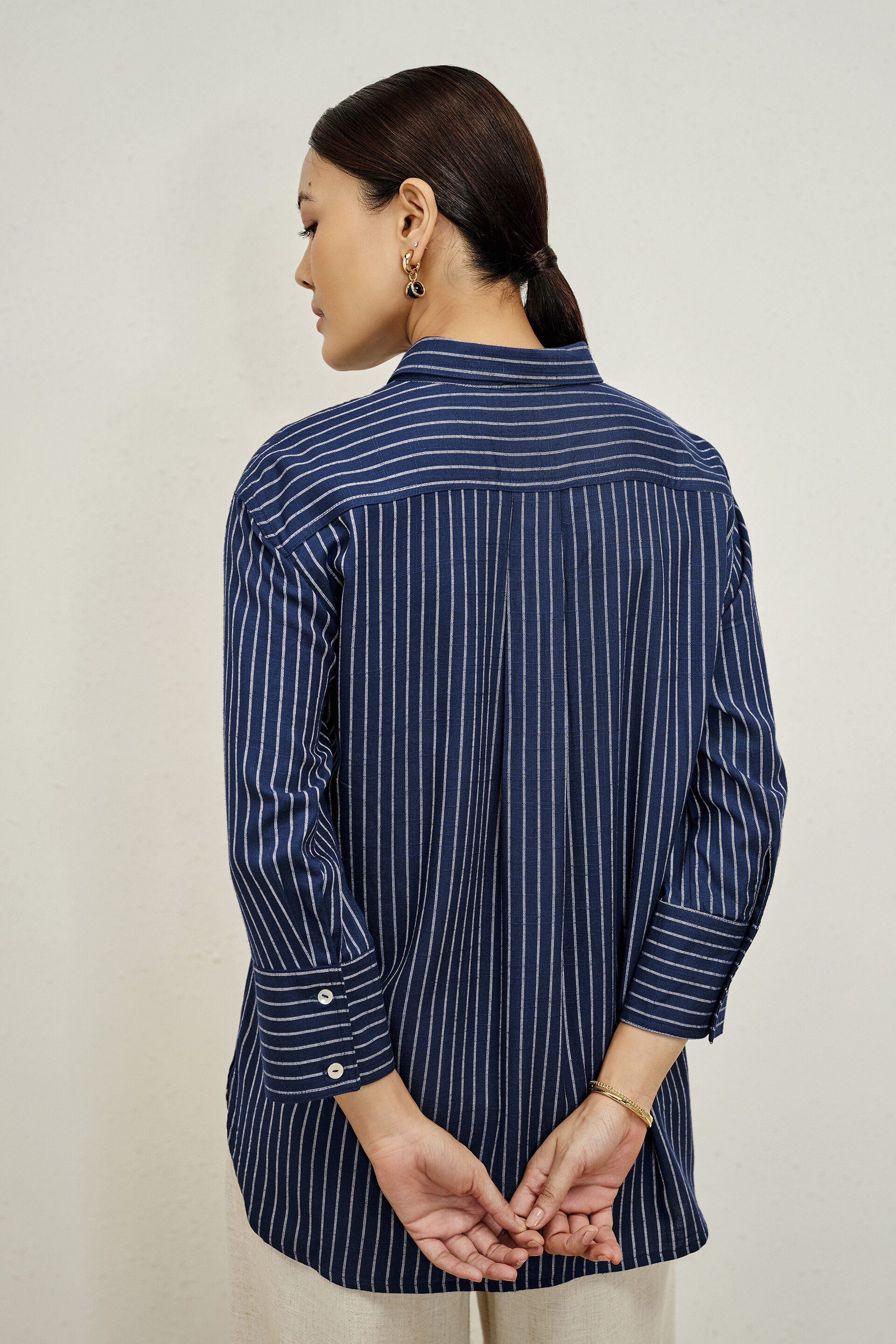 Elyse White Striped Shirt, White, image 5